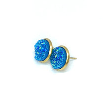 Load image into Gallery viewer, 12mm Cerulean Druzy Studs