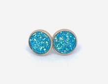 Load image into Gallery viewer, 10mm Lake Blue Druzy Studs