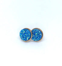 Load image into Gallery viewer, 12mm Cerulean Druzy Studs