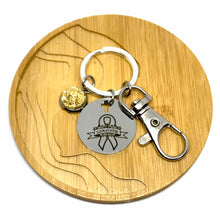 Load image into Gallery viewer, Childhood Cancer Survivor Research Keychain (Stainless Steel)