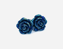 Load image into Gallery viewer, Blue Druzy Rose Studs