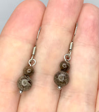 Load image into Gallery viewer, Dainty Brown Snowflake Obsidian Drop Earrings