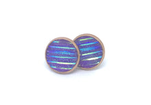 Load image into Gallery viewer, 12mm Striped Purple Druzy Studs (Stainless Steel)
