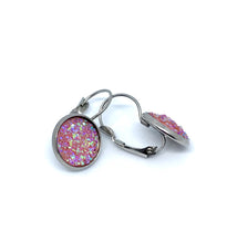 Load image into Gallery viewer, 12mm Light Pink Druzy Leverback Drop Earrings (Stainless Steel)