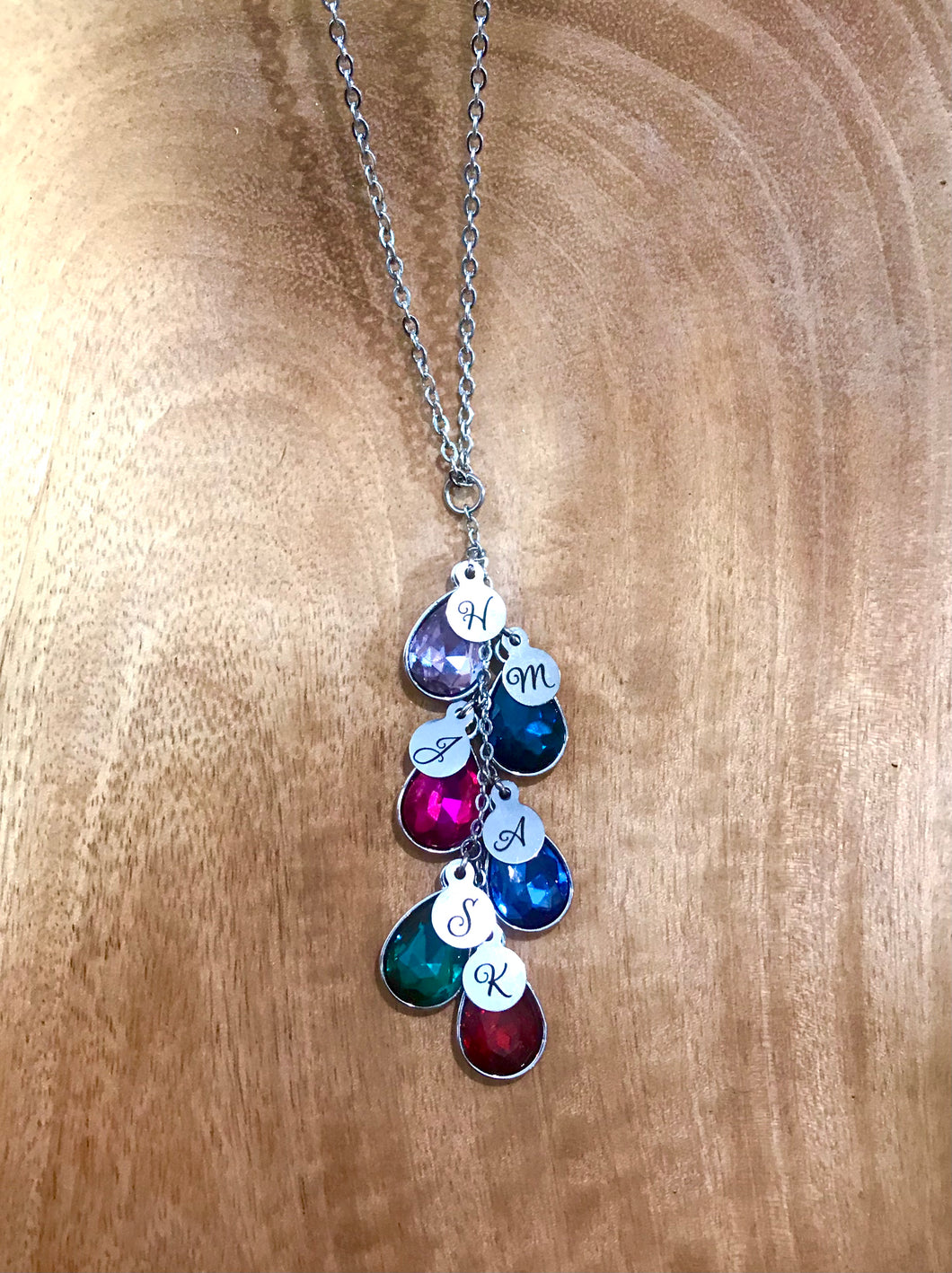 Raindrop Birthstone Family Necklace with Initials