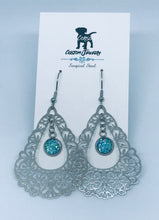 Load image into Gallery viewer, Lake Blue Druzy Floral Teardrop Drop Earrings