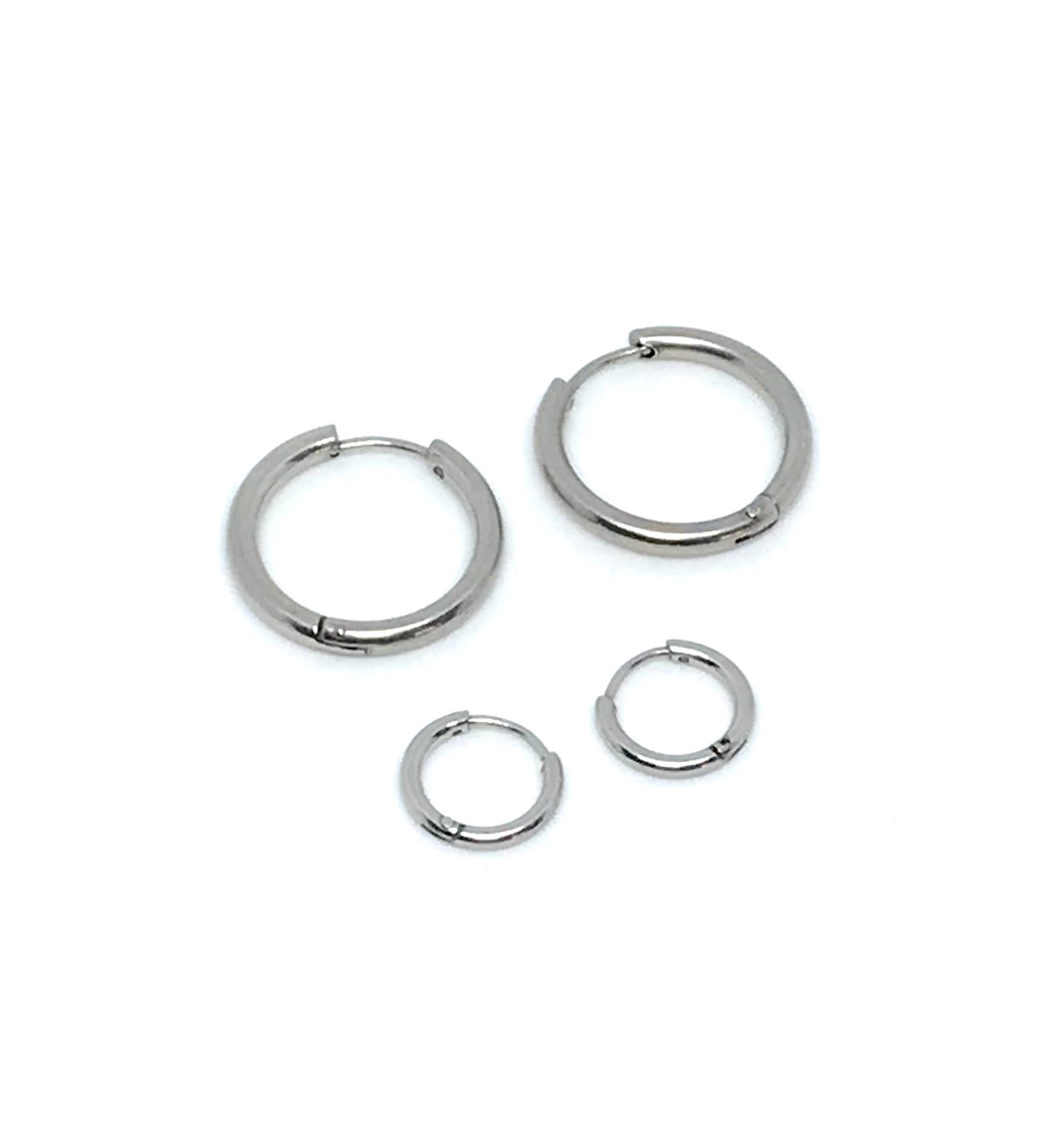Silver Sleeper Hoop Earrings (Stainless Steel)