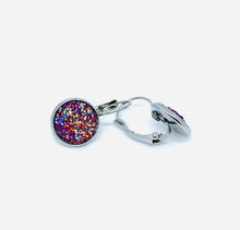Load image into Gallery viewer, 12mm Dark Pink Druzy Leverback Drop Earrings (Stainless Steel)