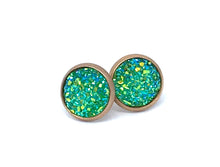 Load image into Gallery viewer, 10mm Green Druzy Studs