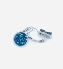 Load image into Gallery viewer, 12mm Galaxy Blue Druzy Leverback Drop Earrings (Stainless Steel)