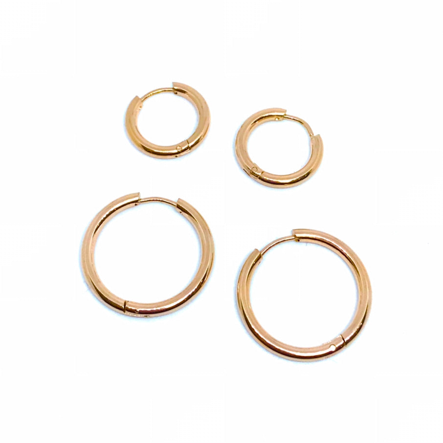 Rose Gold Sleeper Hoop Earrings (Stainless Steel)