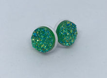 Load image into Gallery viewer, 12mm Tropical Green Druzy Studs