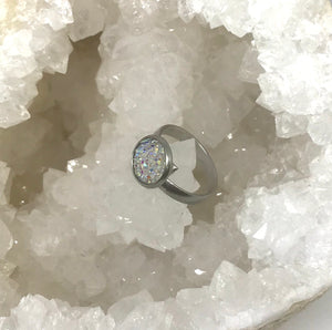 10mm White Druzy Ring (Stainless Steel)