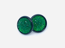 Load image into Gallery viewer, 12mm Emerald Green Druzy Studs
