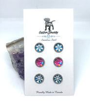 Load image into Gallery viewer, Snowflake 8mm Stud Trio (Stainless Steel)