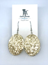 Load image into Gallery viewer, Champagne Shimmer Leather Drop Earrings