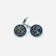 Load image into Gallery viewer, 12mm Gunmetal Druzy Leverback Drop Earrings (Stainless Steel)