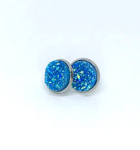 Load image into Gallery viewer, 12mm Cerulean Druzy Studs