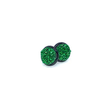 Load image into Gallery viewer, 10mm Emerald Shimmer Druzy Studs