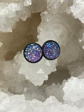 Load image into Gallery viewer, 12mm Purple Druzy Studs