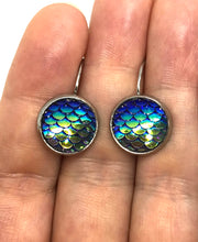 Load image into Gallery viewer, 12mm Dark Blue Mermaid Leverback Drop Earrings (Stainless Steel)