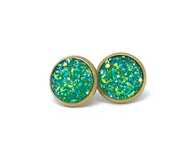 Load image into Gallery viewer, 10mm Green Druzy Studs