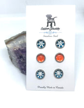 Load image into Gallery viewer, Snowflake 8mm Stud Trio (Stainless Steel)