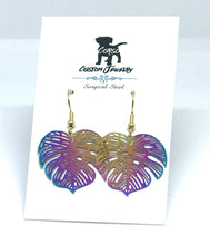 Load image into Gallery viewer, Rainbow Monstera Drop Earrings