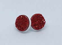Load image into Gallery viewer, 12mm Red Shimmer Druzy Studs