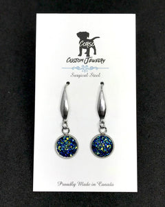 10mm Galaxy Blue Druzy Drop Earrings (Surgical Steel)