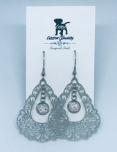 Load image into Gallery viewer, White Druzy Floral Teardrop Drop Earrings