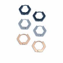 Load image into Gallery viewer, Hexagon Sleeper Hoop Earrings (Stainless Steel)
