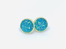 Load image into Gallery viewer, 10mm Lake Blue Druzy Studs