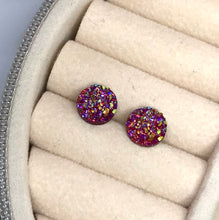 Load image into Gallery viewer, 8mm Dark Pink Druzy Studs