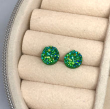 Load image into Gallery viewer, 8mm Tropical Green Druzy Studs