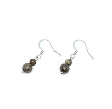 Load image into Gallery viewer, Dainty Brown Snowflake Obsidian Drop Earrings