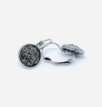 Load image into Gallery viewer, 12mm Gunmetal Druzy Leverback Drop Earrings (Stainless Steel)