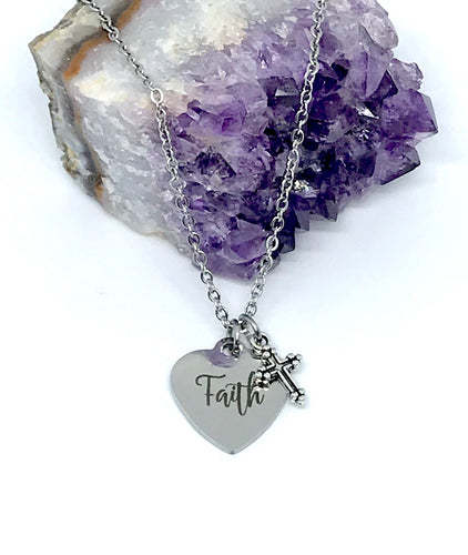 “Faith” 3-in-1 Charm Necklace (Stainless Steel)