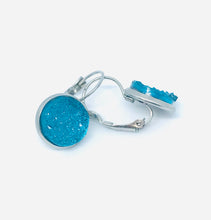 Load image into Gallery viewer, 12mm Ocean Blue Druzy Leverback Drop Earrings (Stainless Steel)