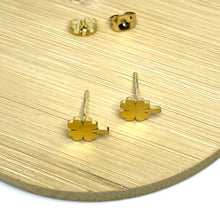 Load image into Gallery viewer, Gold Lucky Clover Studs