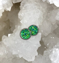 Load image into Gallery viewer, 8mm Tropical Green Druzy Studs