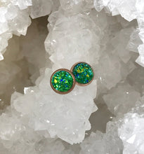 Load image into Gallery viewer, 8mm Tropical Green Druzy Studs