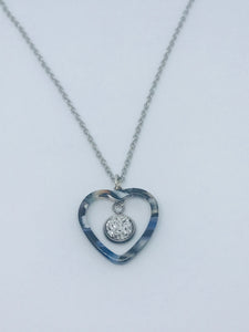 Silver Druzy Heart Necklace (Stainless Steel)