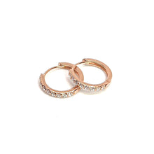 Load image into Gallery viewer, Rose Gold Crystal Sleeper Hoop Earrings (Sterling Silver)