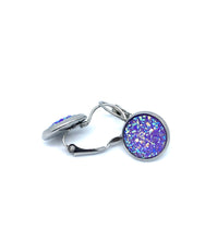 Load image into Gallery viewer, 12mm Purple Druzy Leverback Drop Earrings (Stainless Steel)
