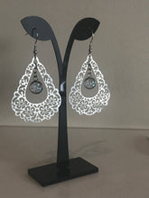 Load image into Gallery viewer, White Druzy Floral Teardrop Drop Earrings