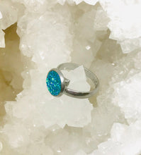 Load image into Gallery viewer, 10mm Lake Blue Druzy Ring (Stainless Steel) - Size 7 Only