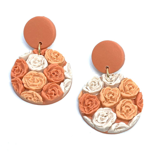 Small Coral Floral Bouquet Drop Earrings