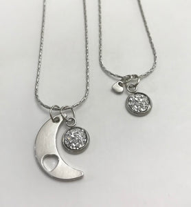 “Love You to the Moon and Back” Mother-Daughter Necklace Set (Stainless Steel)