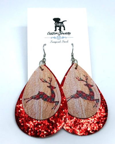 Plaid Reindeer Drop Earrings